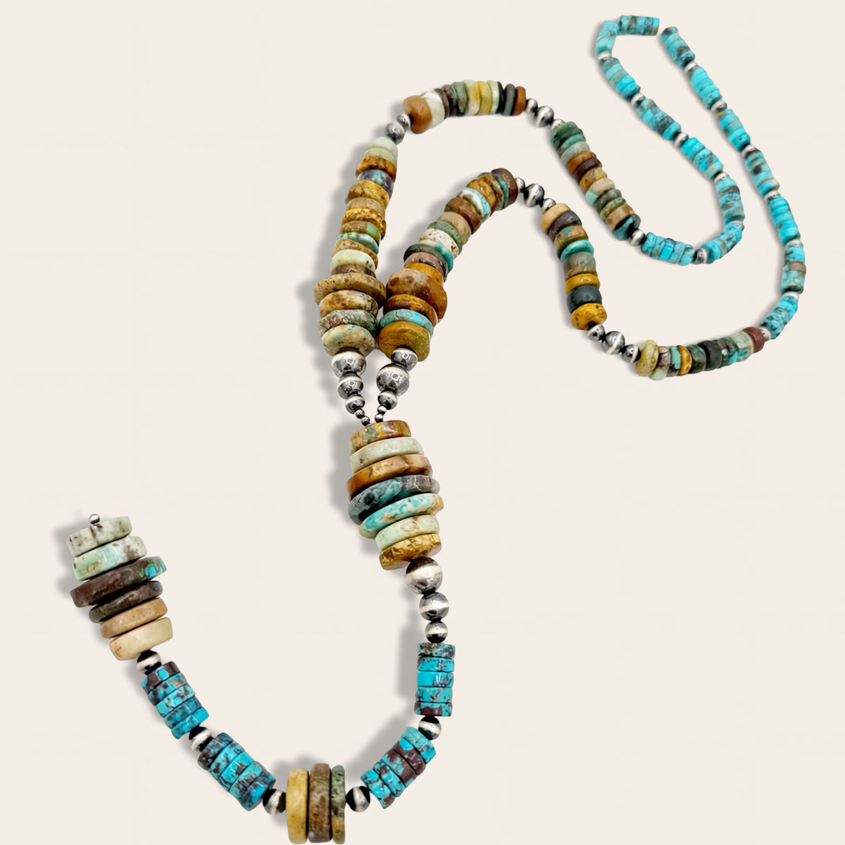 Necklace with multicolored beads on a light background