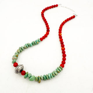 Native Strung Royston and Coral 20inch Necklace