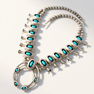 A sterling silver necklace with vibrant turquoise inlay, displayed on a clean white background.