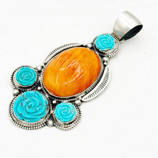 Sheila Tso Orange Spiny and Kingman Garden Pendant