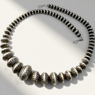 Necklace with decorative beads on a light background