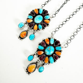 Crazy Rainbow Dangle Cluster Necklace