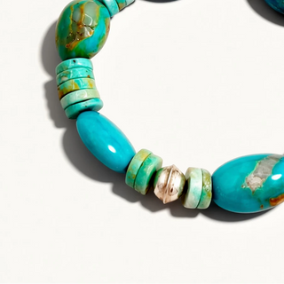 Turquoise beaded bracelet on a white background